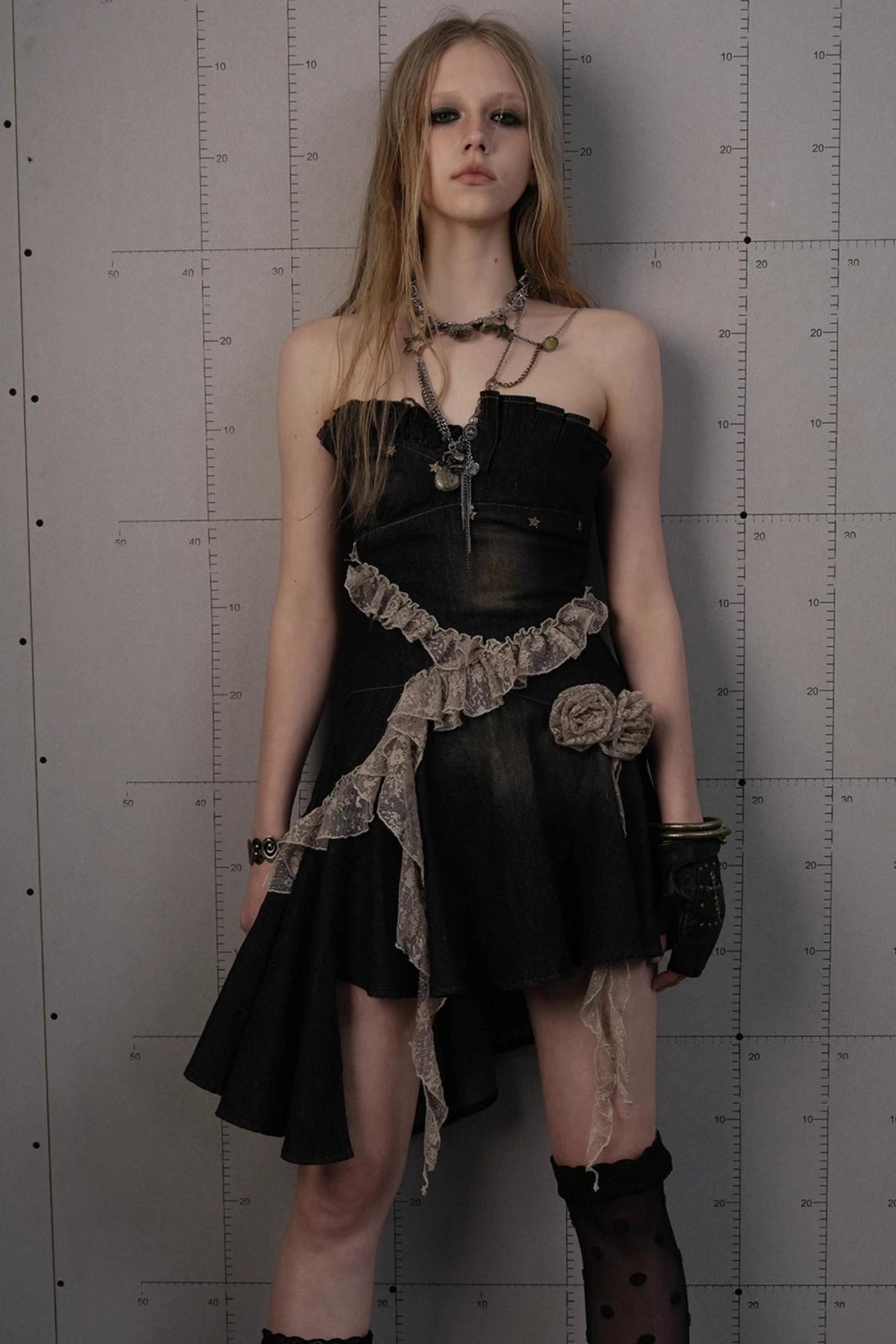 Vintage Black Lace Denim Dress