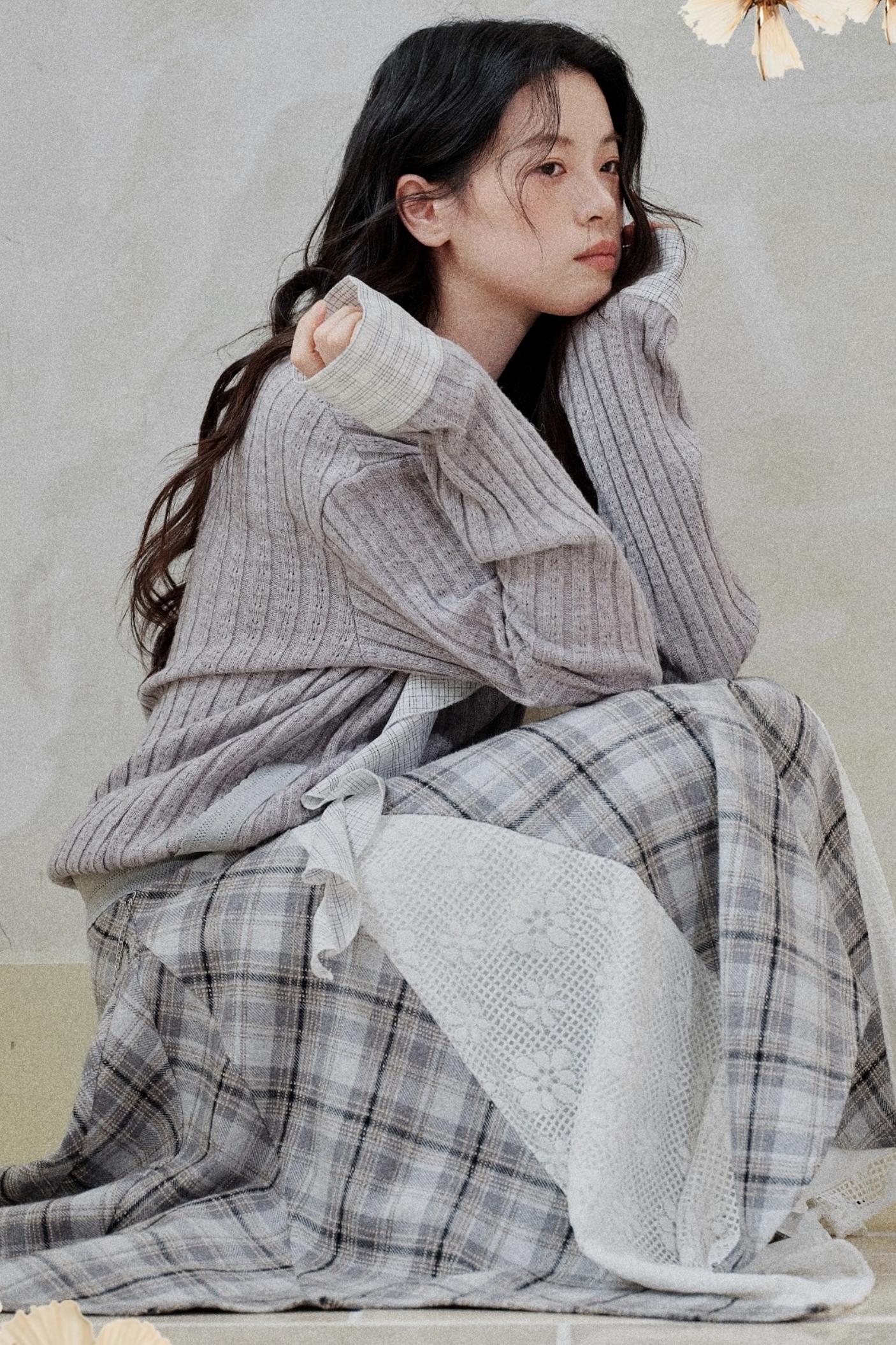 Gray-Brown Two-Tone Plaid Irregular Skirt