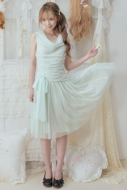 Abito verde menta plissettato in tulle