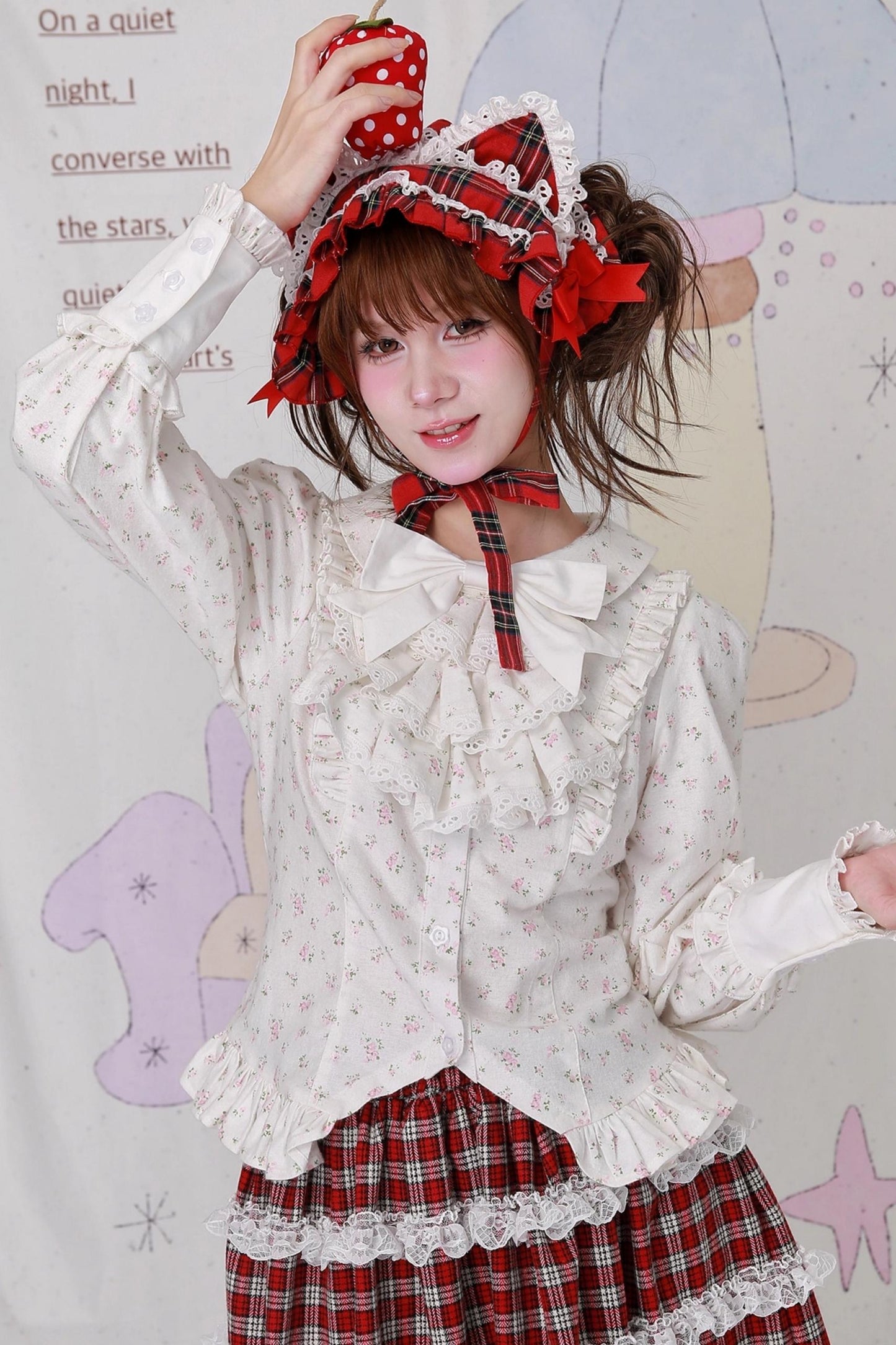 Retro Cute White Floral Top & Scarf Set