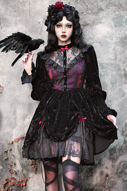 Rose Cemetery Gothic Velvet Lace Dress