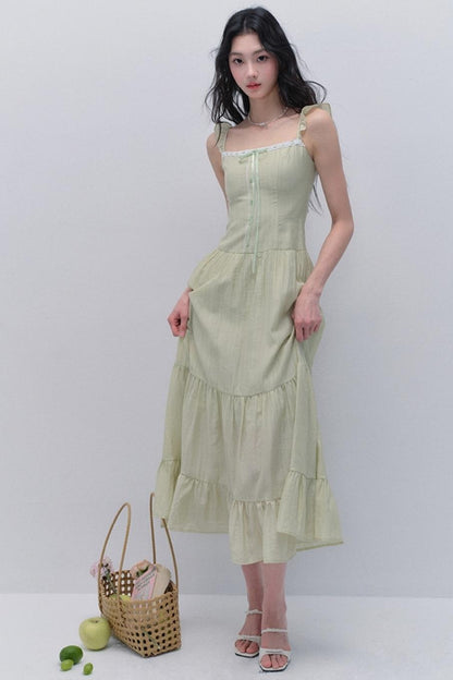 Elegant Airy Green Tie Dress