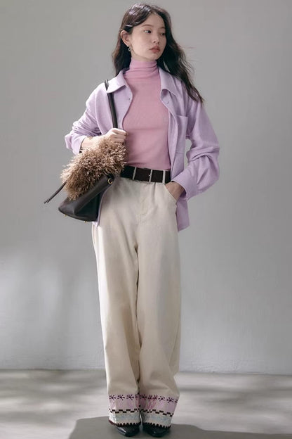 Bestickte Blumenleinenhose