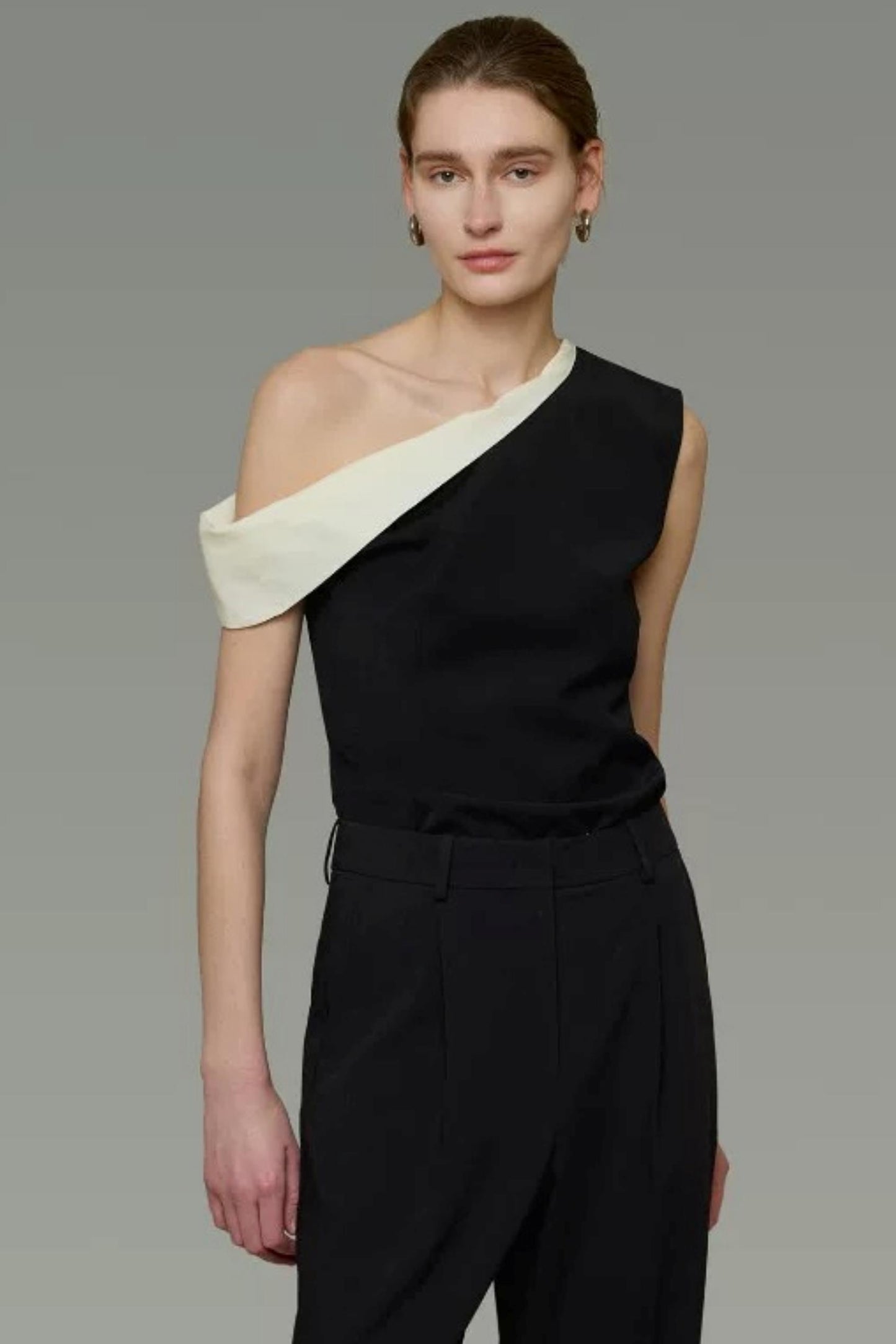 Black and White Slanted Top