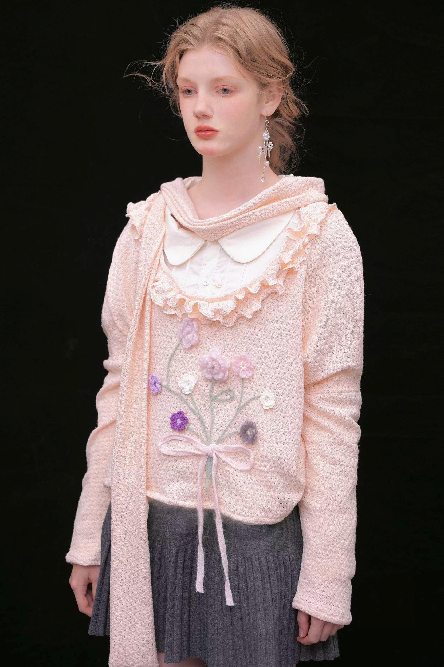 Flower Decoration Fake Two Contrast Top