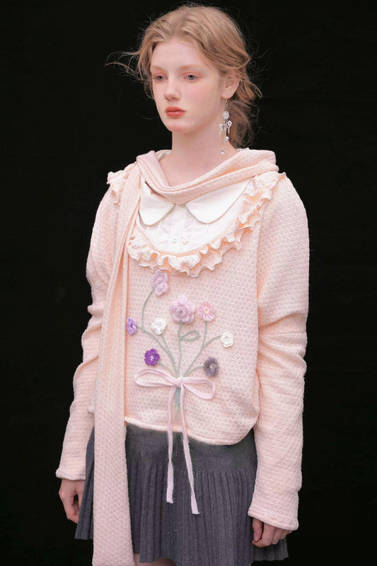 Flower Decoration Fake Two Contrast Top