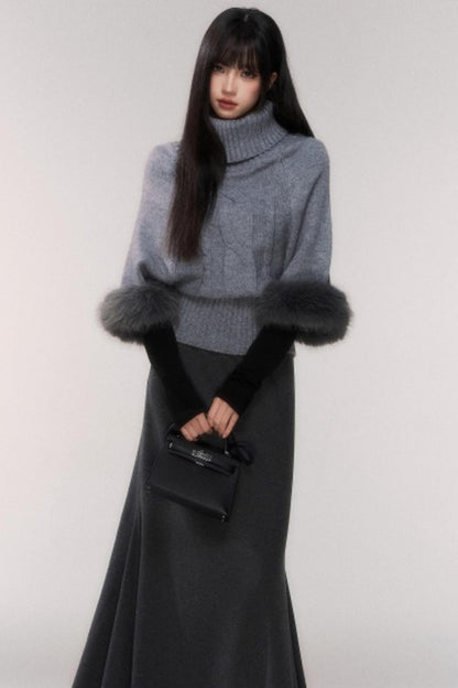 Gray Turtleneck Batwing Sweater