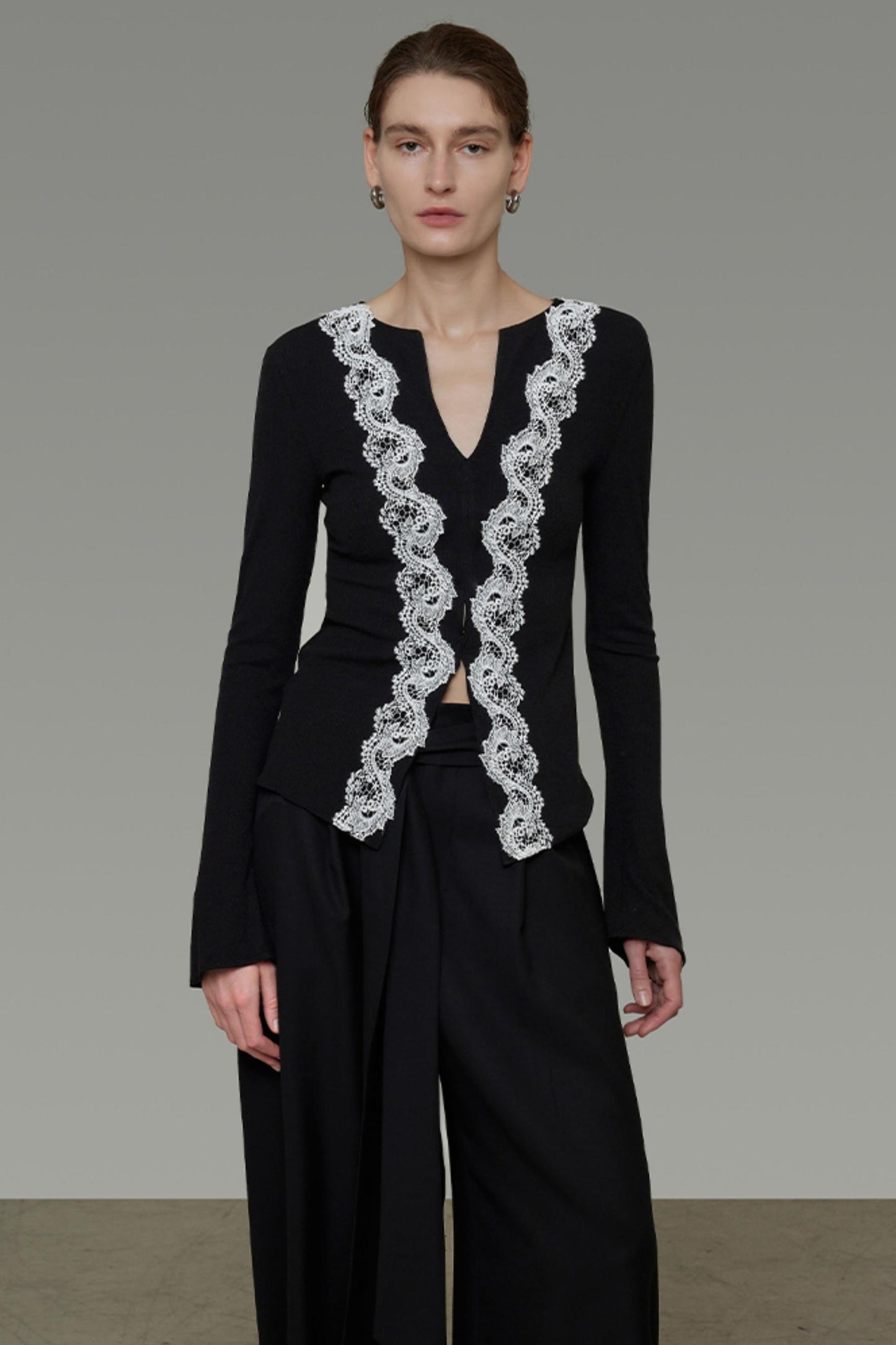 Lace Knitted V-Neck Sweater