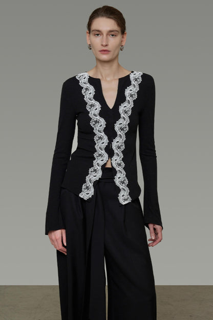 Lace Knitted V-Neck Sweater