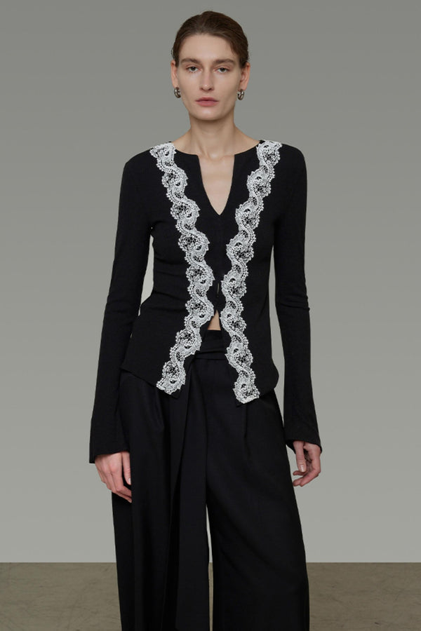 Lace Knitted V-Neck Sweater