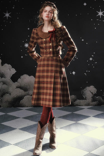 Plaid Woolen Jacket Suit Set-Up