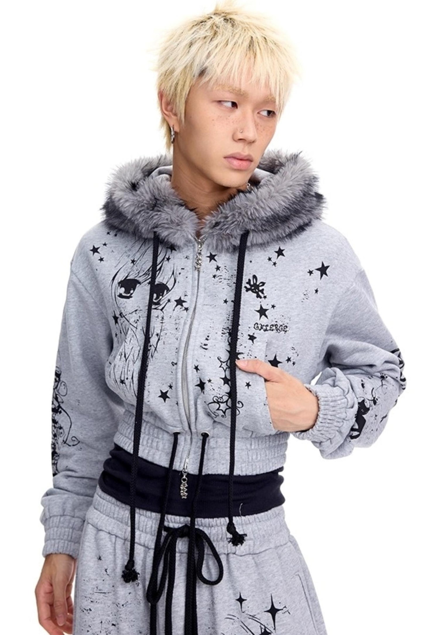 Graffiti Print Hooded Short Sweatshirt