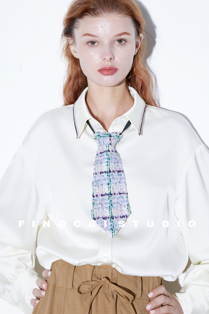 Glossy Satin Rhinestone Blouse