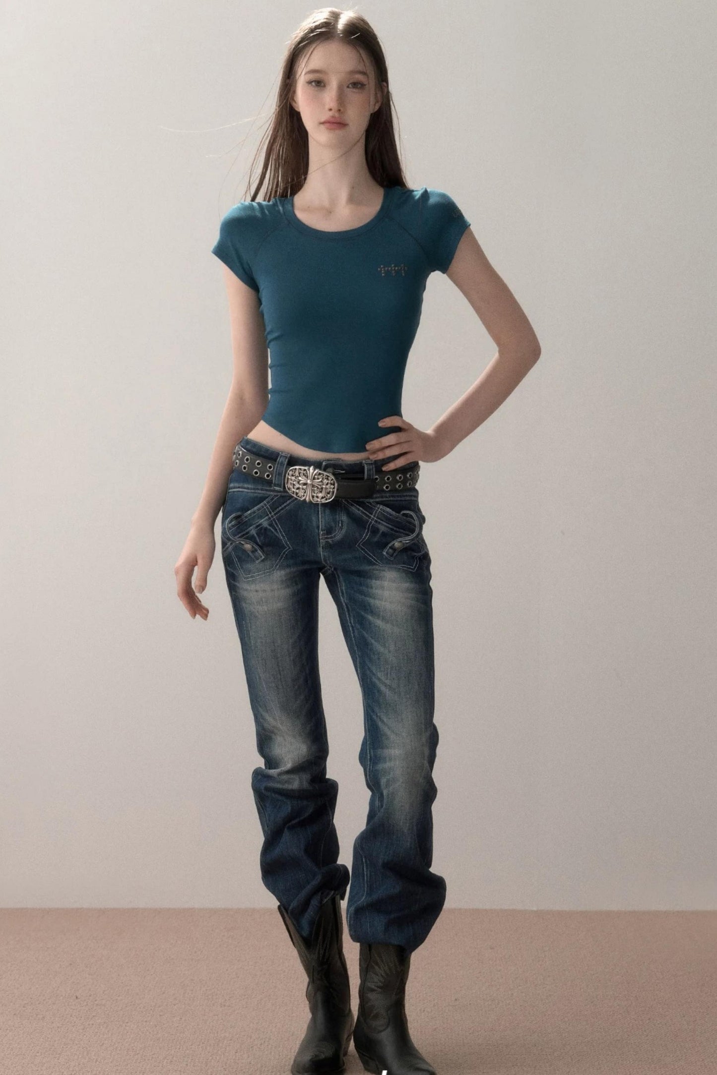Topstitch Gradient Skinny Jeans