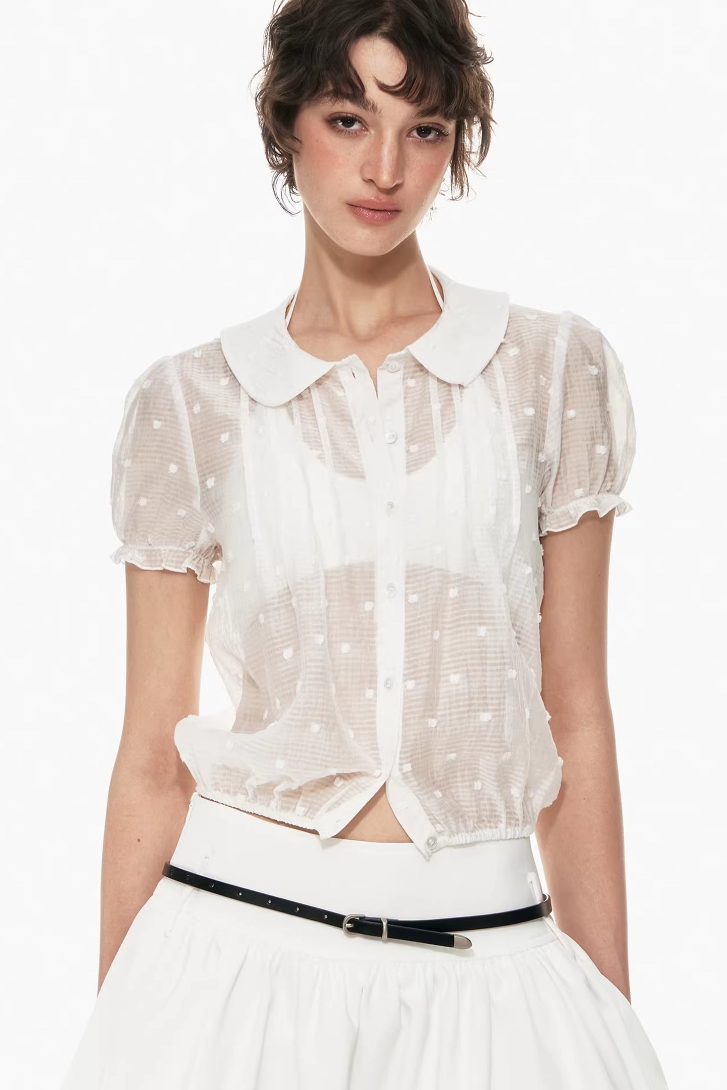 Lyocell Jacquard Doll Collar Blouse
