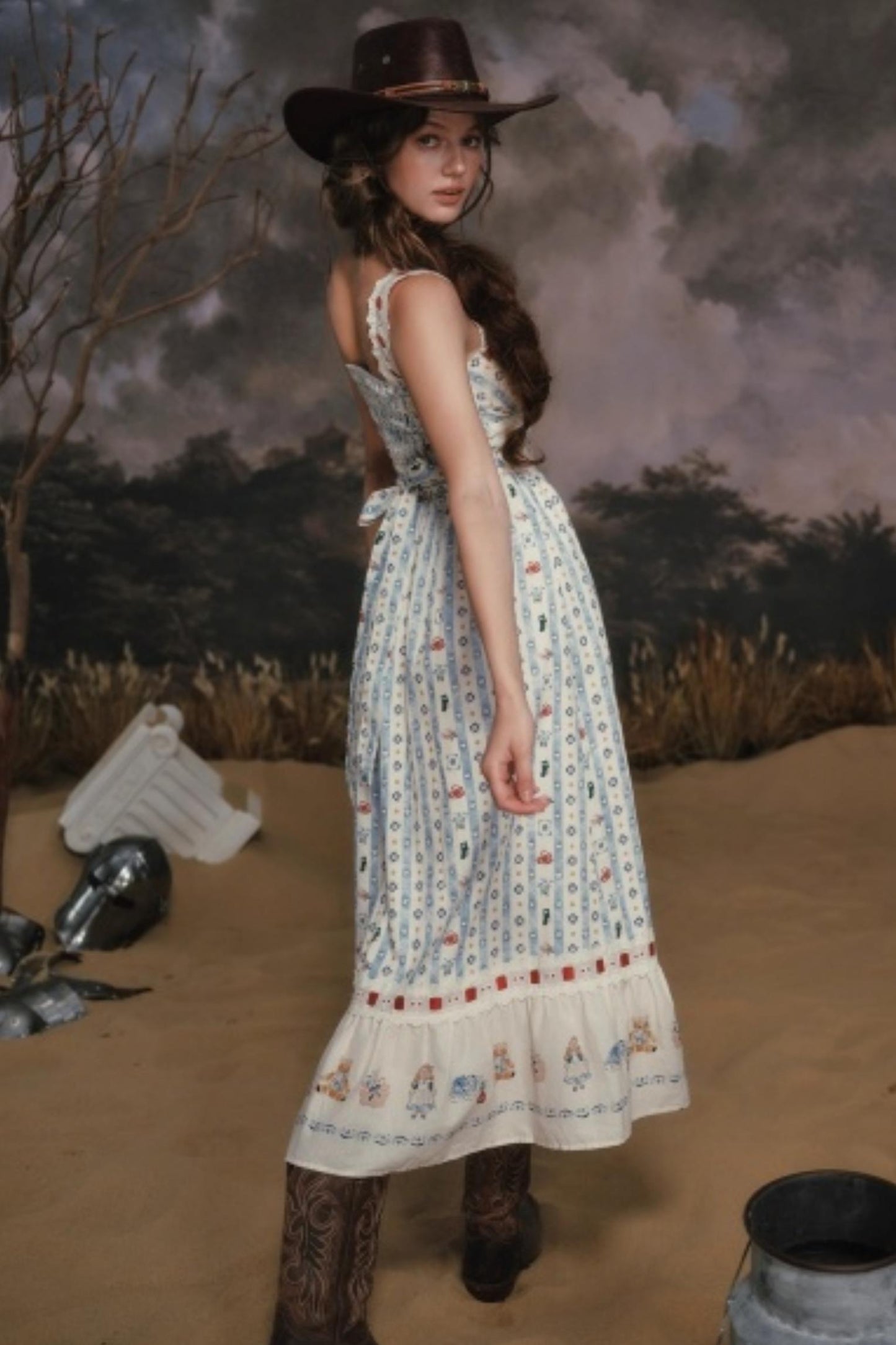 Pastoral Striped Dress Set-Up