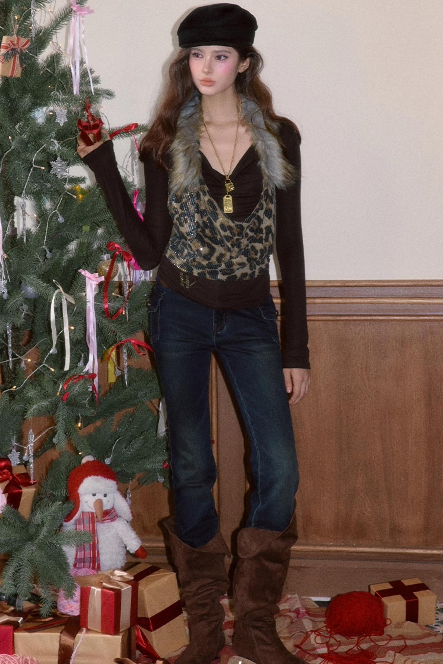 Detachable Fur Collar T-Shirt