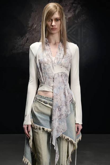 Knitted Chiffon Asymmetrical Top