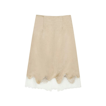 Lace-Trimmed Satin Skirt