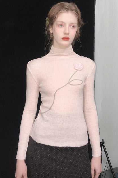 Three-Dimensional Floral Wool Top