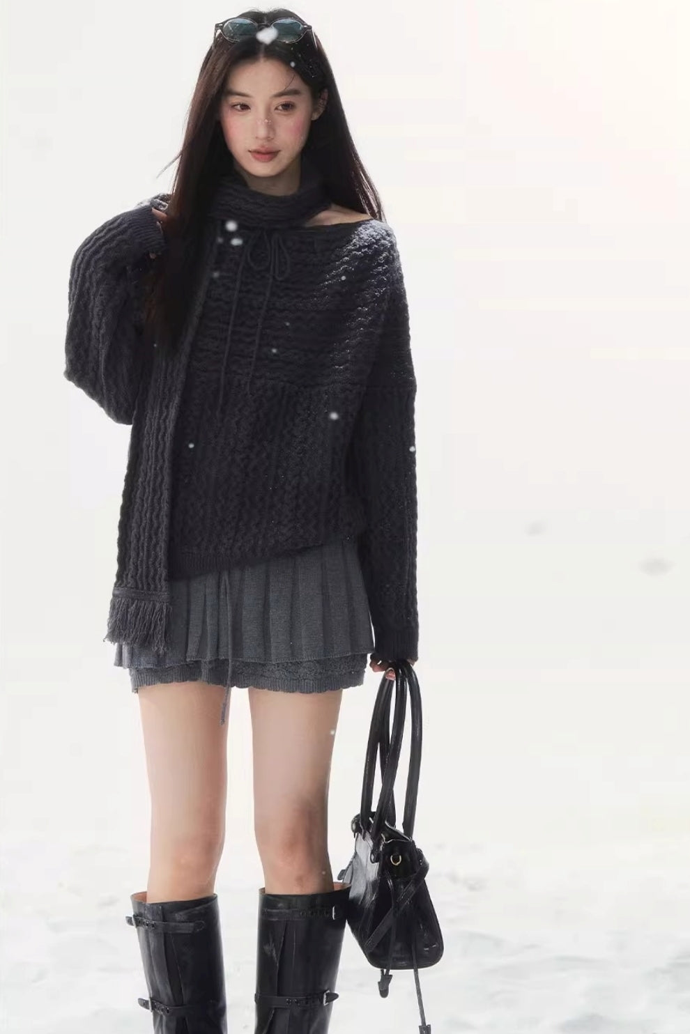Vintage Off-Shoulder Knit Sweater
