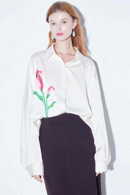 Silky Satin Calla Lily Blouse