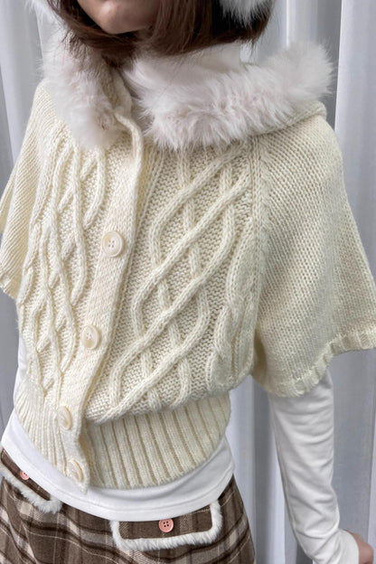 Off-White Fur Collar Knit Sweater Jacket