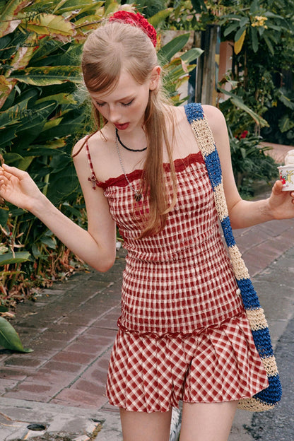 Sweetheart Checkered Slip Dress