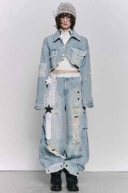 Retro Washed Wide-Leg Jeans