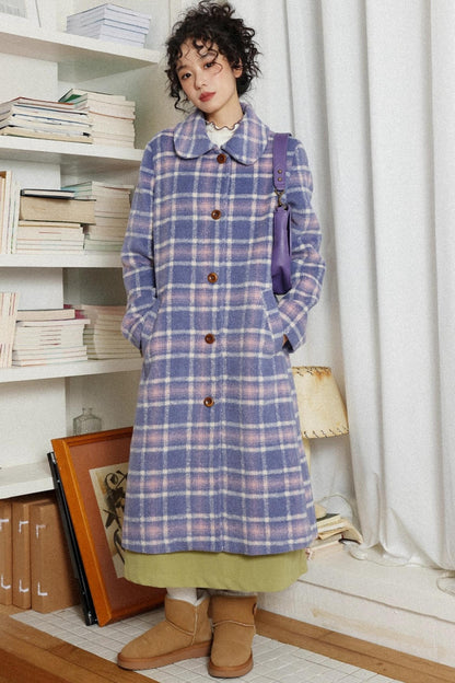 Autumn Plaid Purple Woolen Coat