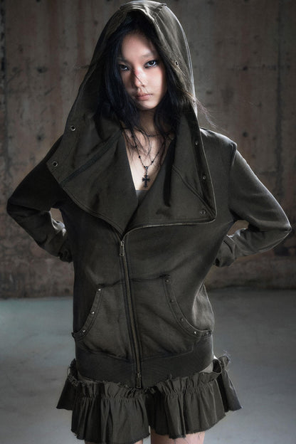 Deconstructed Lapel Sweatshirt Jacket