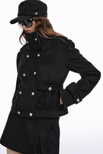 Classic High-Necked Black Woolen Skirt Set-Up