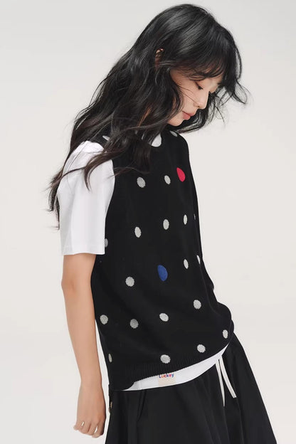 Colorful Polka Dot Knit Vest
