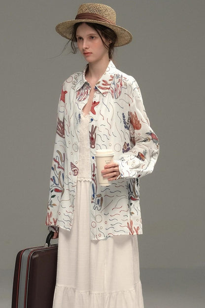 Shining Starfish Embroidery Shirt