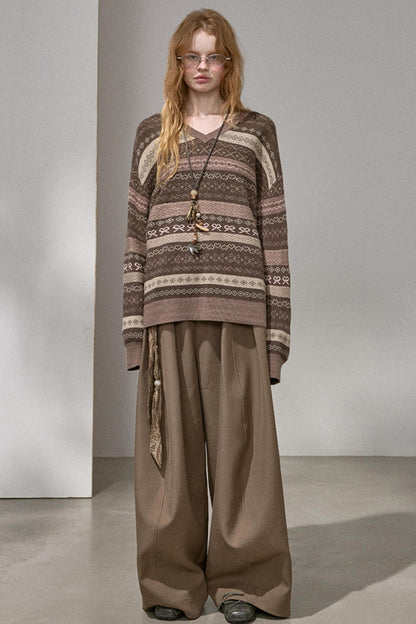 Fair Isle Jacquard V-Neck Top