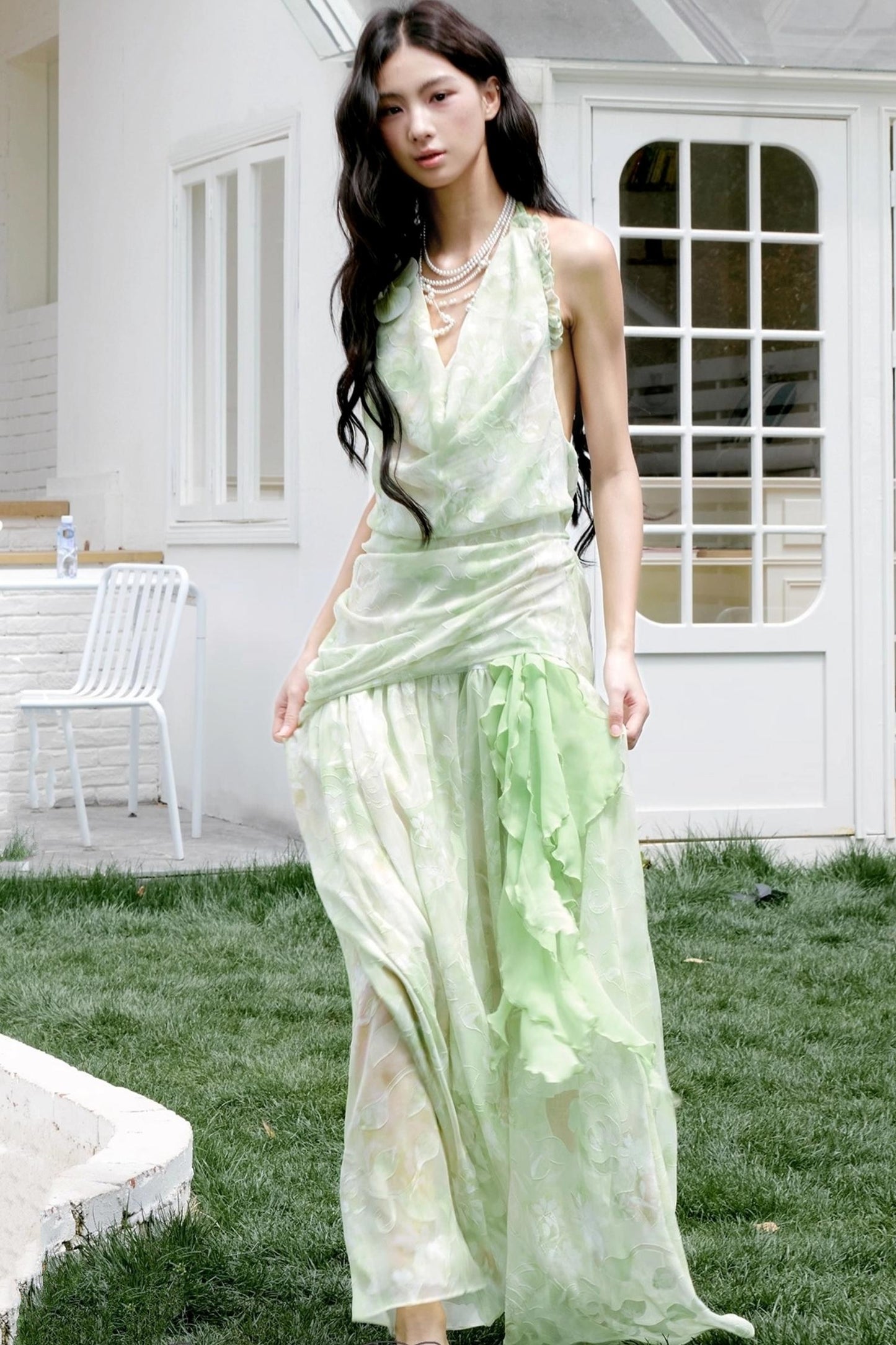 Original Green Chiffon Halterneck Dress