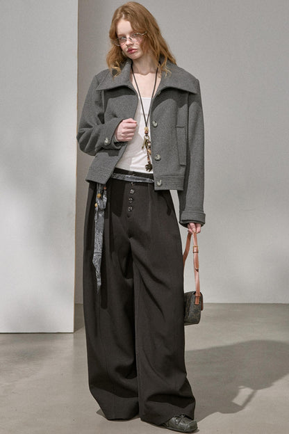 Button Pleated Cargo Pants