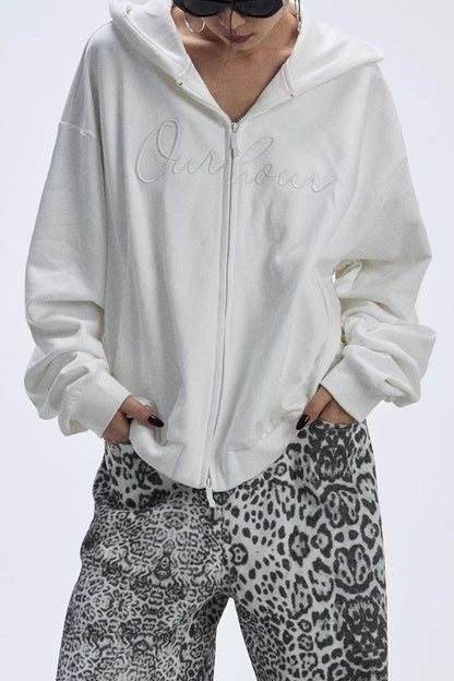 White Embroidered Hooded Jacket