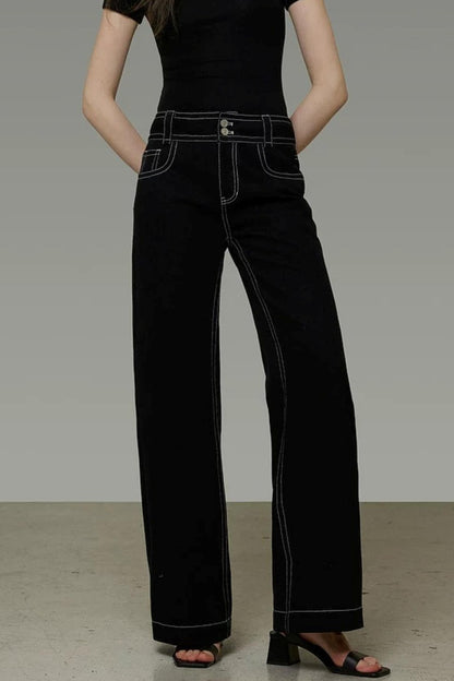French Black High-Waisted Pants
