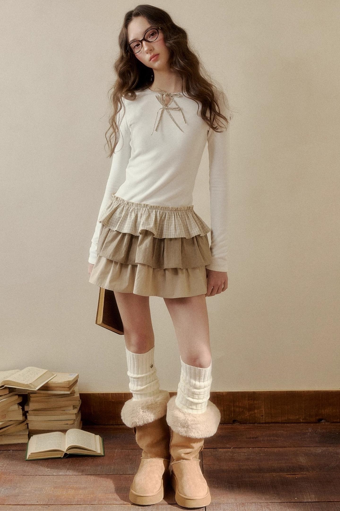 Retro Plaid Knit Tutu Skirt Dress