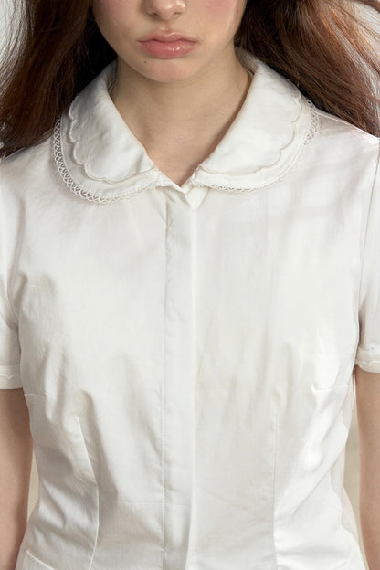 Lace-Collared Cotton Blouse Set-Up