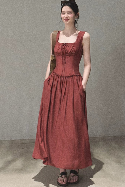 Robe débardeur à encolure carrée et volants