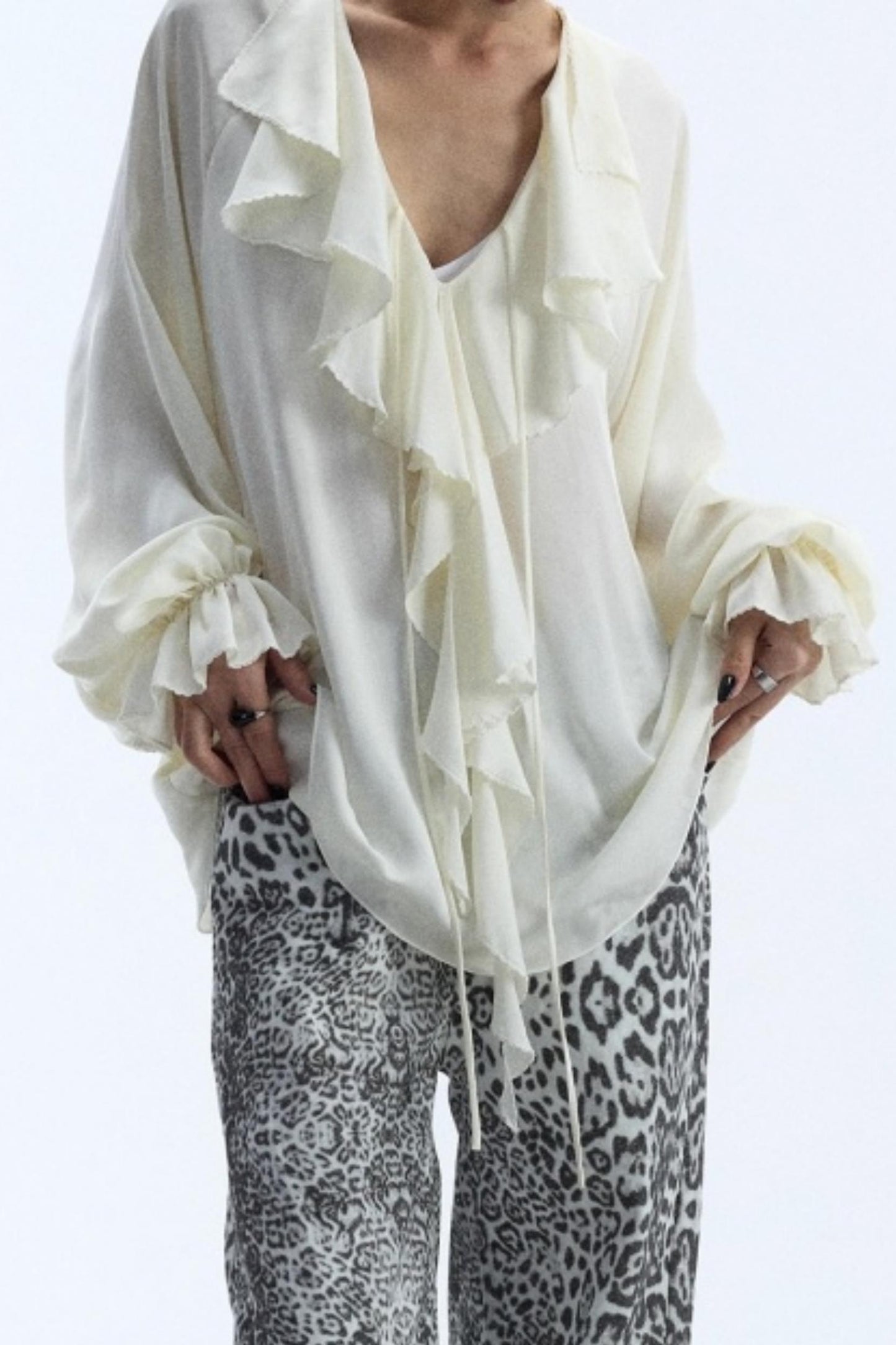 Draped V-Neck Ruffle Top