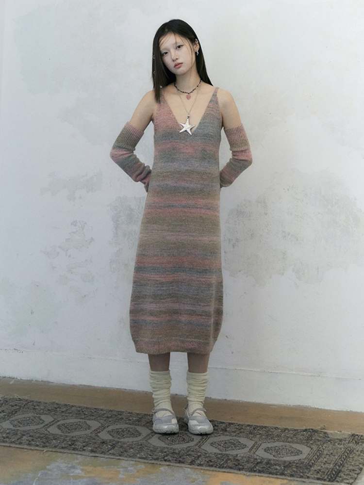 Gradation Knit V-Neck Cami Dress