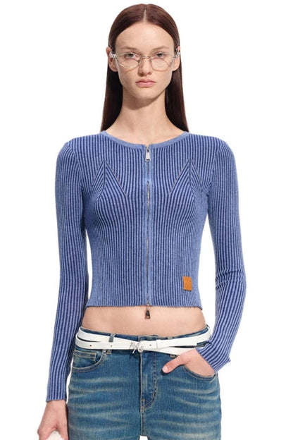 Wool Cropped Crew Neck Cardigan