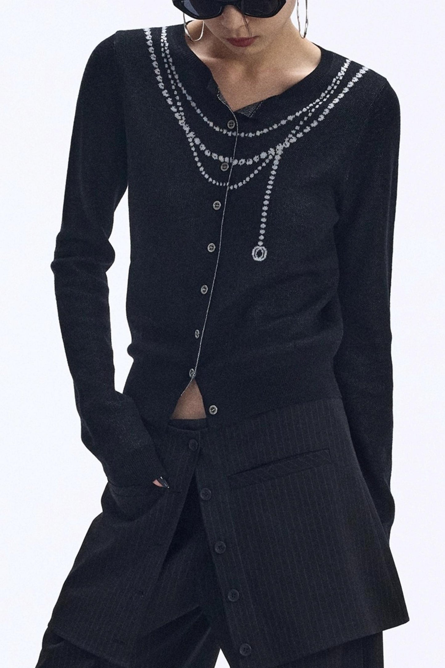 Contrasting Pearl Cardigan