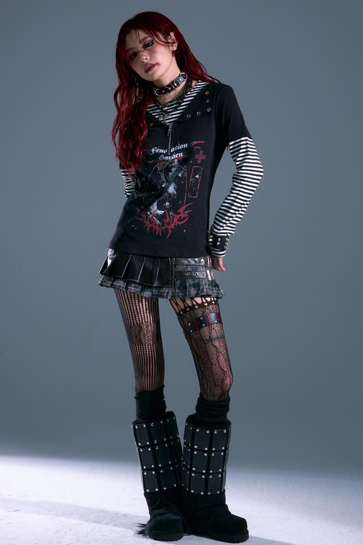 Punk Street Striped Print Long Sleeve Top