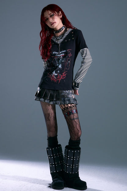 Punk Street Striped Print Long Sleeve Top