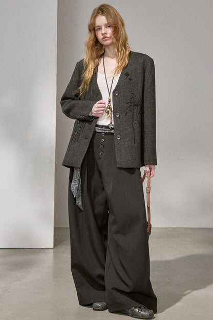 High-Density Beaded V-Neck Jacket