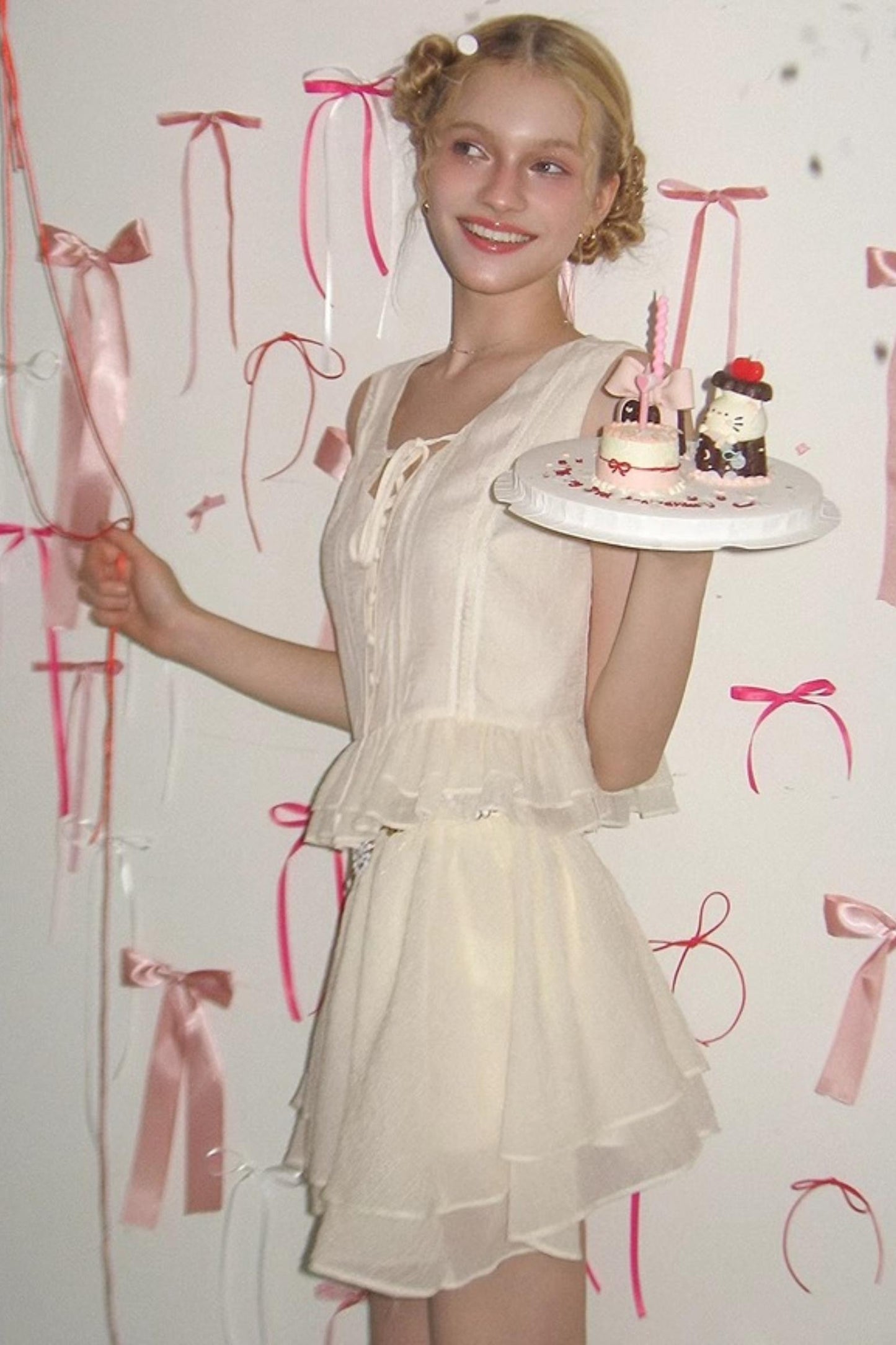 Beige Lace Halter Skirt Set-Up